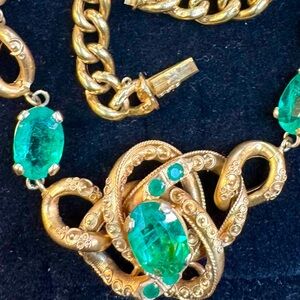 Antique French 14k Emerald link & Curb Necklace